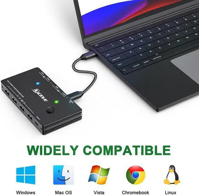 Alt view image 2 of 6 - Control 2 Computer to Share Keyboard Mouse Monitor 2 In 1 Out Plug and Play USB-C/HDMI  KVM switcher USB Hub 4k@60Hz game Switch