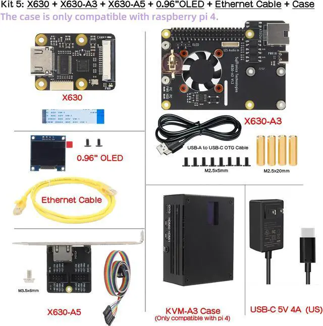 Alt view image 6 of 6 - Raspberry Pi based KVM over IP PiKVM-A3 with Power Adapter USB-C 5V 4A for Raspberry Pi 4B
