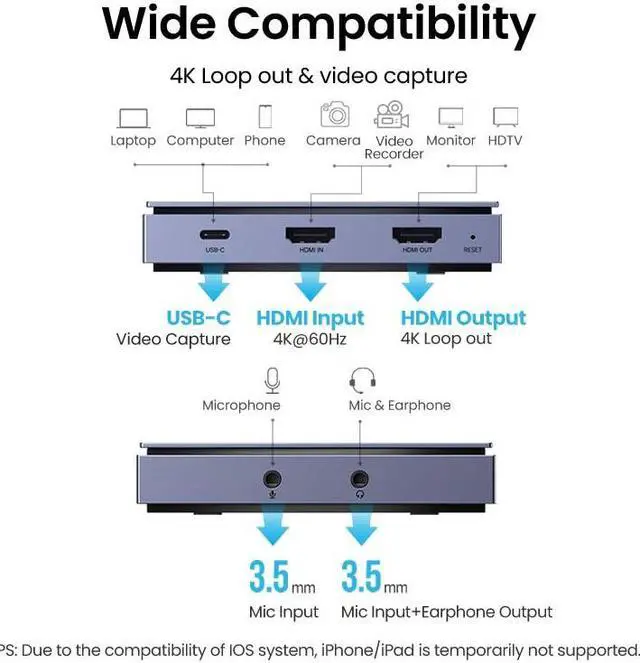 Alt view image 4 of 6 - UGREEN Video Capture Card 4K HDMI to USB/USB-C HDMI Video Grabber Box for PS4 Switch Xbox Camera DVD Live Stream Record