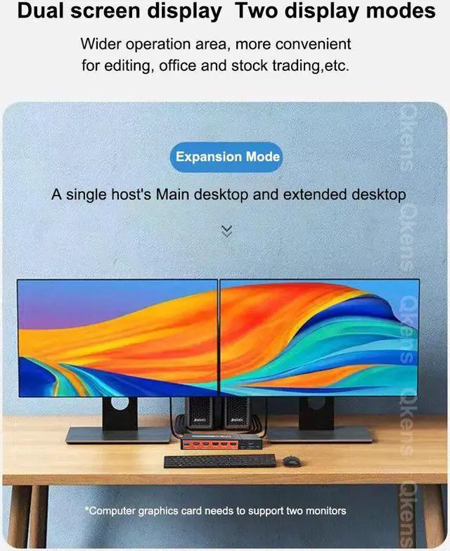 Alt view image 3 of 6 - 4K 60Hz HDMI KVM Switcher Box 2 Laptop PC & Dual Monitor Share One Keyboard Mouse 3 USB 3.0 , 2 Monitor Copy & Extended Display