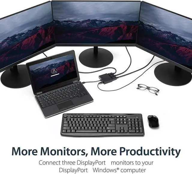 Alt view image 2 of 5 - Displayport to 3 Displayport splitter MST Hub Multi Monitor splitter 3 DP Monitor Setup (MSTDP123DP) for computer Display