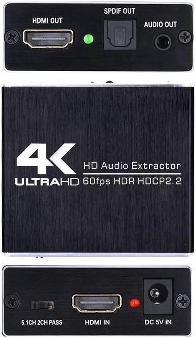 Main image of 4K/60HZ HDMI Audio Extractor HDMI 2.0 Stereo Extractor Converter Optical TOSLINK SPDIF + 3.5mm Audio Splitter Adapter supports 3D HDR YUV4:4:4 3 EDID
