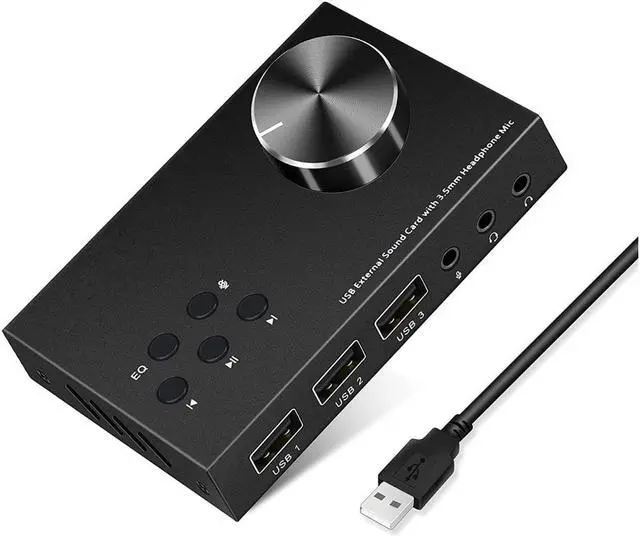 Alt view image 2 of 7 - USB Volume Control Knob Multimedia Audio Controller USB Hub with Audio Adapter External Sound Card with 3.5mm Headphone Microphone Jack for Windows, Mac, Linux, PC, Laptop, Desktop