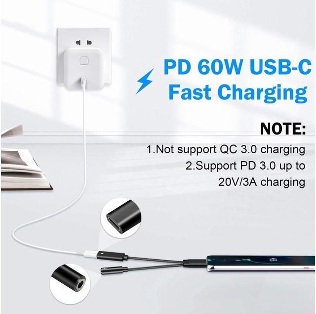 Alt view image 4 of 7 - USB C to 3.5mm Audio Adapter,USB Type C to Aux Audio Jack Cable with PD 60W Fast Charging USB C to 3.5mm Headphone Adapter Compatible with Galaxy S21 S20 Ultra S20+ Note 20,Pixel 4 3 2 XL More