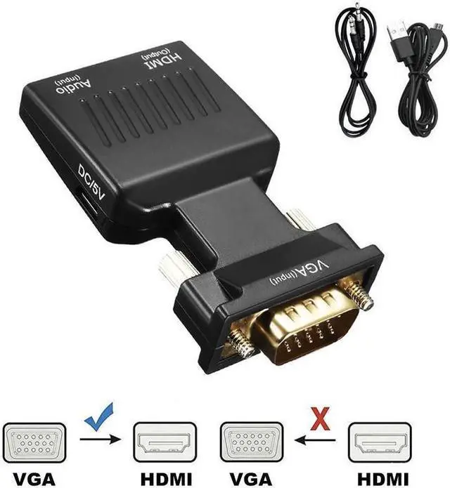 Alt view image 2 of 7 - VGA to HDMI Adapter Converter VGA Male to HDMI Female Adapter with Audio Cables for PC Laptop to HDTV Projector Video Audio Converter