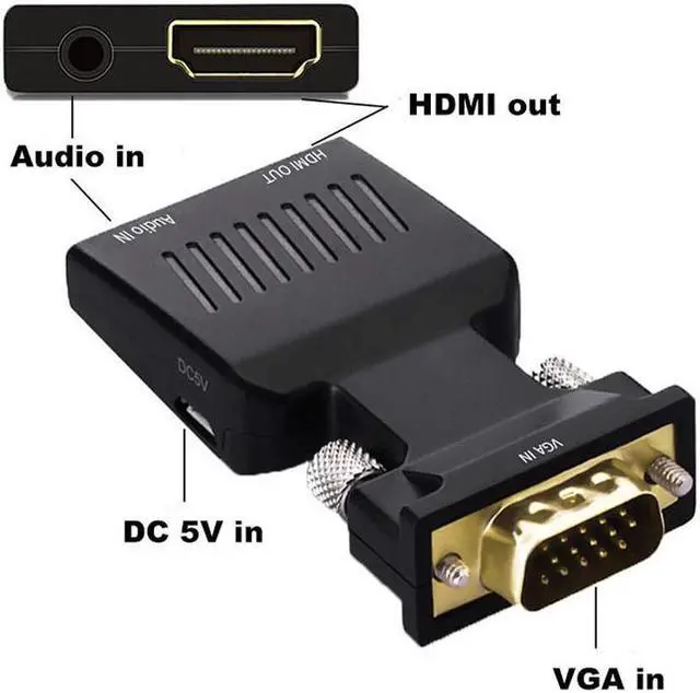 Alt view image 3 of 7 - VGA to HDMI Adapter Converter VGA Male to HDMI Female Adapter with Audio Cables for PC Laptop to HDTV Projector Video Audio Converter