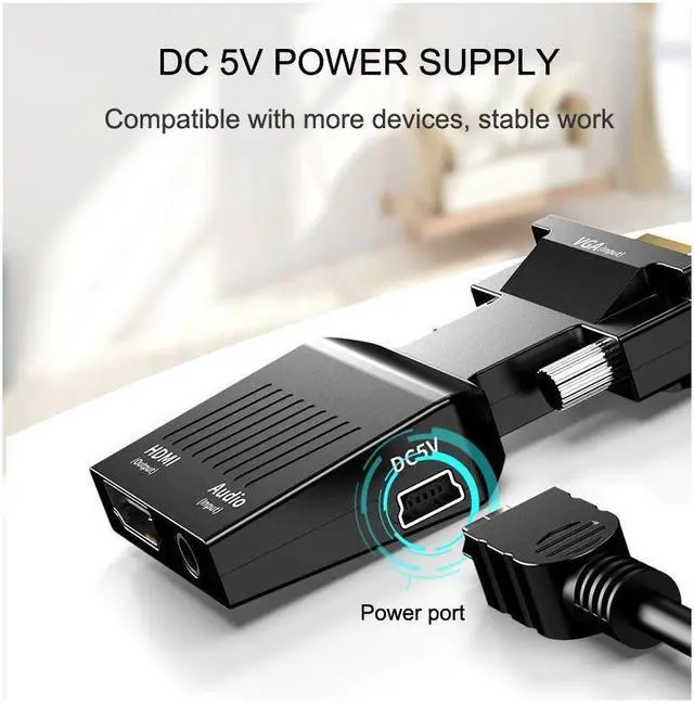 Alt view image 4 of 7 - VGA to HDMI Adapter Converter VGA Male to HDMI Female Adapter with Audio Cables for PC Laptop to HDTV Projector Video Audio Converter