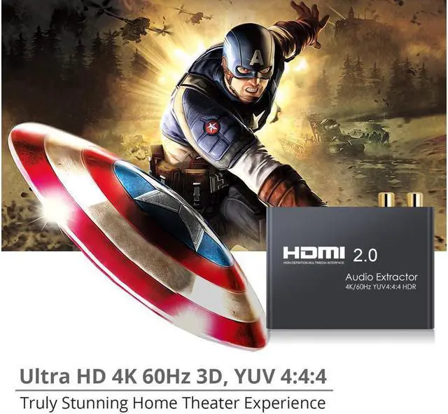 Alt view image 4 of 7 - HDMI Audio Extractor HDMI 2.0 to Optical TOSLINK SPDIF RCA L/R 3.5mm Headphone HDMI 2.0 Audio Extractor Support 4K 60Hz YUV 4:4:4 and HDR Adapter