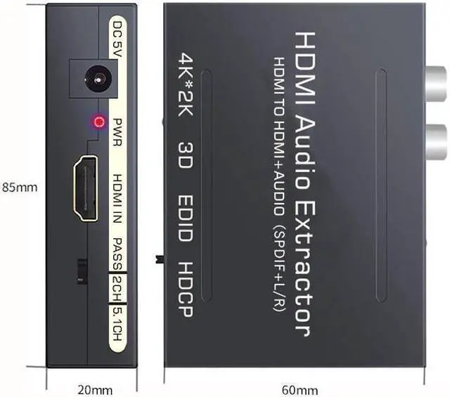 Alt view image 3 of 6 - HDMI Audio Splitter Extractor 4K Audio Converter HDMI to Digital Audio Fiber Analog Audio (SPDIF + L/R) Extraction