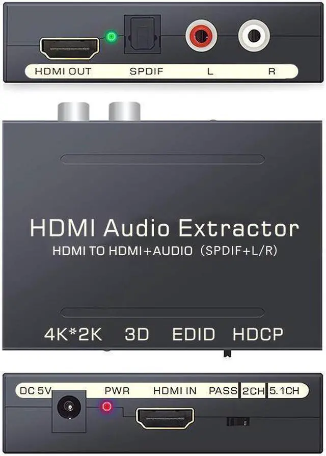 Alt view image 4 of 6 - HDMI Audio Splitter Extractor 4K Audio Converter HDMI to Digital Audio Fiber Analog Audio (SPDIF + L/R) Extraction