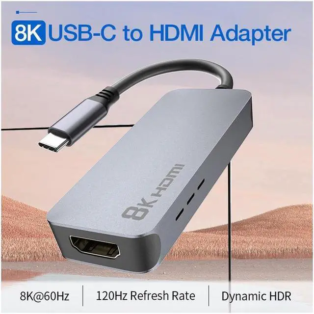 Alt view image 3 of 7 - USB C to HDMI Adapter 8K 60Hz Ultra HD Type-C to HDMI Video Converter Aluminum Thunderbolt 4 Cable Hub with Heat Emission Holes