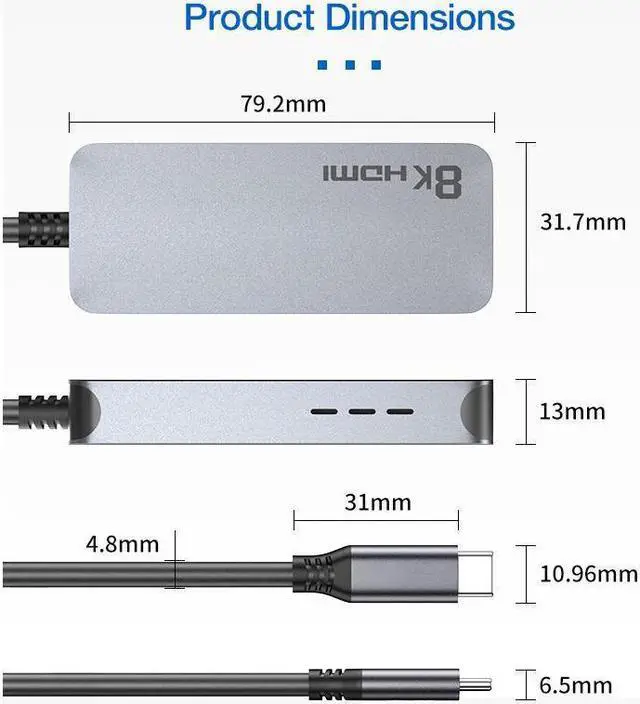 Alt view image 7 of 7 - USB C to HDMI Adapter 8K 60Hz Ultra HD Type-C to HDMI Video Converter Aluminum Thunderbolt 4 Cable Hub with Heat Emission Holes