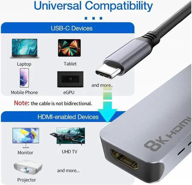 Alt view image 4 of 7 - USB C to HDMI Adapter 8K 60Hz Ultra HD Type-C to HDMI Video Converter Aluminum Thunderbolt 4 Cable Hub with Heat Emission Holes