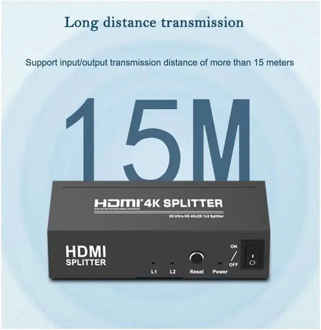Alt view image 5 of 7 - 4K 1x2 HDMI Splitter Full HD 1080p HDMI Video Converter 1X2 Screen Split 1 In 2 Out Dual Display HDCP 3D for PS4 DVD PC To TV