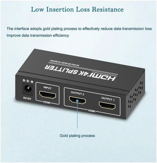 Alt view image 3 of 7 - 4K 1x2 HDMI Splitter Full HD 1080p HDMI Video Converter 1X2 Screen Split 1 In 2 Out Dual Display HDCP 3D for PS4 DVD PC To TV