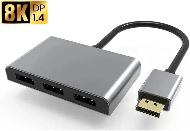 Main image of 8K Displayport to 3 Displayport Splitter Multi Monitor Sharing 3 Ports DP Splitter Aluminum Alloy Audio Video Converter MST Hub for Computer Display Projector