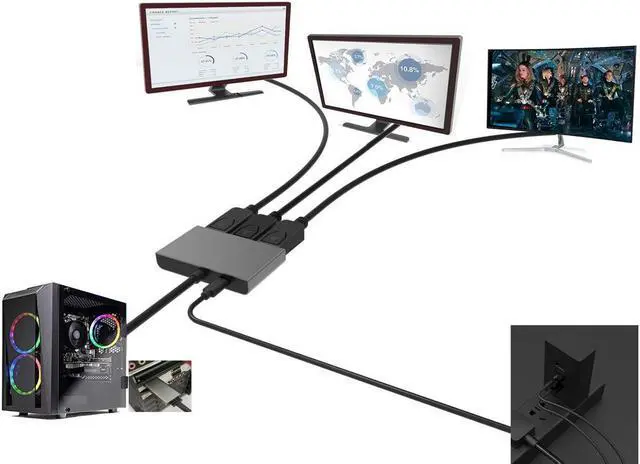 Alt view image 4 of 7 - 8K Displayport to 3 Displayport Splitter Multi Monitor Sharing 3 Ports DP Splitter Aluminum Alloy Audio Video Converter MST Hub for Computer Display Projector