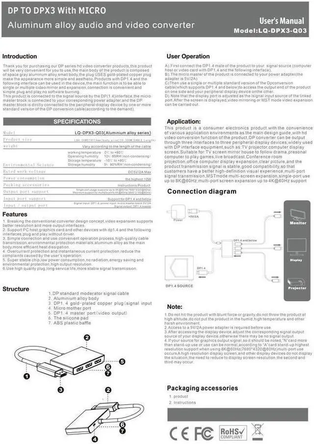Alt view image 7 of 7 - 8K Displayport to 3 Displayport Splitter Multi Monitor Sharing 3 Ports DP Splitter Aluminum Alloy Audio Video Converter MST Hub for Computer Display Projector