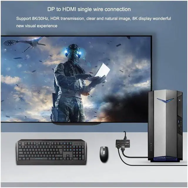 Alt view image 4 of 7 - 8K Displayport to HDMI + DP Splitter DP to HDMI Converter DP 8K@30Hz 4K@120Hz High speed 32.4Gbps for (DP HD) Dual Port Simultaneous Displays Support SST and MST