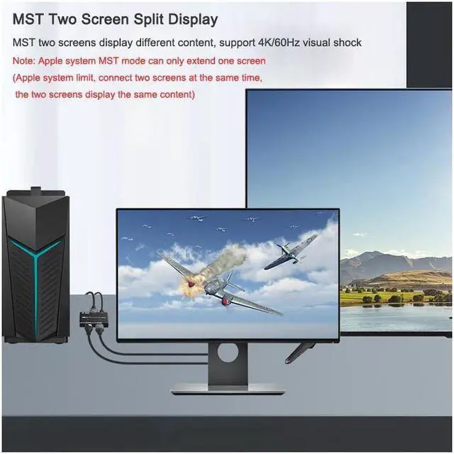 Alt view image 5 of 7 - 8K Displayport to HDMI + DP Splitter DP to HDMI Converter DP 8K@30Hz 4K@120Hz High speed 32.4Gbps for (DP HD) Dual Port Simultaneous Displays Support SST and MST
