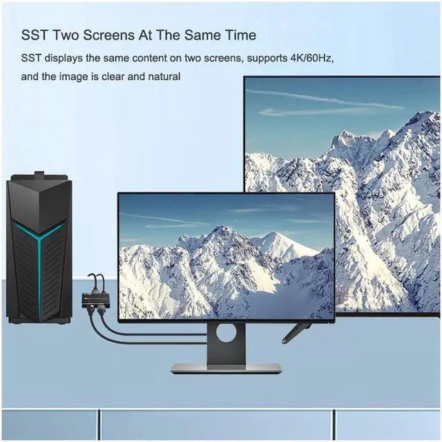 Alt view image 6 of 7 - 8K Displayport to HDMI + DP Splitter DP to HDMI Converter DP 8K@30Hz 4K@120Hz High speed 32.4Gbps for (DP HD) Dual Port Simultaneous Displays Support SST and MST