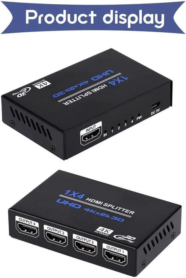 Alt view image 5 of 7 - 1x4 HDMI Splitter, 1 in 4 Out HDMI Splitter Audio Video Distributor Box Support 3D & 4K x 2K Compatible for HDTV, STB, DVD, PS3, Projector Etc