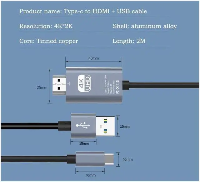 Alt view image 6 of 7 - 1.8m/5.9ft USB Type C to HDMI Cable 4K 30Hz UHD Mirroring Charging Cable Digital AV Video Adapter for Android Phone to TV Projector Monitor
