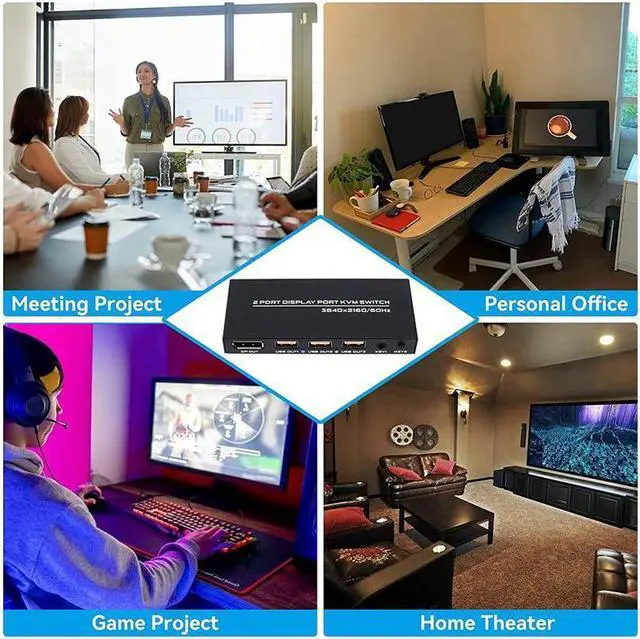 Alt view image 7 of 7 - 2 Port Displayport KVM Switch 4K 60Hz USB DP KVM 2 in 1 out DP USB KVM Switch 2x1 For PC to Share Monitor Mouse Keyboard Printer(with Wired Remote )