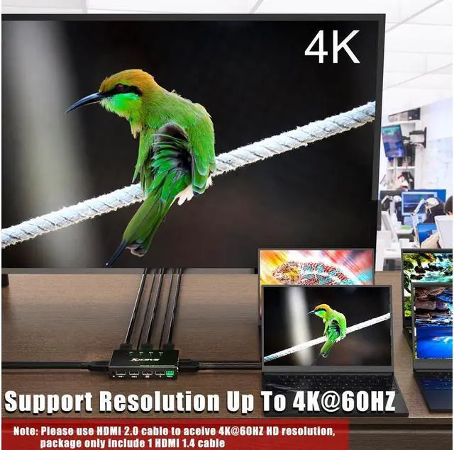 Alt view image 4 of 6 - 4 Ports HDMI 2.0 KVM Switch 4K@60Hz USB HDMI KVM Adaptive EDID/HDCP Decryptionfor Mouse Keyboard Hub for PC Laptop (without Remote Controller)