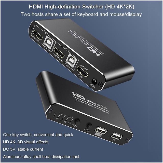 Alt view image 3 of 7 - 1Pcs 2X1 HDMI KVM Switch Monitor Swich UHD 4K@30Hz 2 In 1 Out Hotkey Switch with 2 Pcs 4.9ft KVM Cables Supports Mechanical and Multimedia Keyboard &Mouse USB 2.0 Devices
