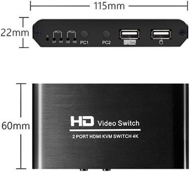 Alt view image 7 of 7 - 1Pcs 2X1 HDMI KVM Switch Monitor Swich UHD 4K@30Hz 2 In 1 Out Hotkey Switch with 2 Pcs 4.9ft KVM Cables Supports Mechanical and Multimedia Keyboard &Mouse USB 2.0 Devices