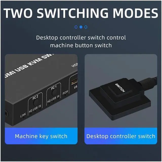 Alt view image 4 of 6 - 2 Ports HDMI KVM Switch USB HDMI KVM Switcher 4Kx2K@30Hz HDMI 1.4 for 2 Computer host sharing Monitor Mouse Keyboard Hub USB Device for PC Laptop Win7 Win10 MAC