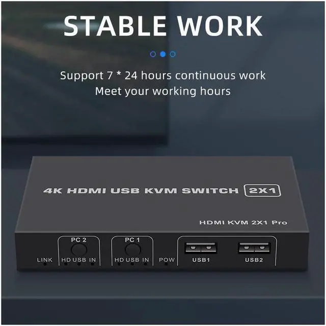 Alt view image 5 of 6 - 2 Ports HDMI KVM Switch USB HDMI KVM Switcher 4Kx2K@30Hz HDMI 1.4 for 2 Computer host sharing Monitor Mouse Keyboard Hub USB Device for PC Laptop Win7 Win10 MAC