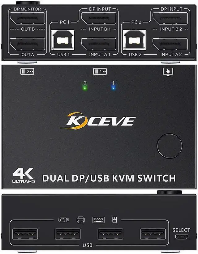 Alt view image 3 of 7 - 2 Port Dual Monitor Displayport KVM Switch 2 Computer 2 Monitors, Two Monitors Displayport USB DP KVM Dual Monitor Switcher 2 in 2 Out, Supports 4K @60Hz for 2 PCs  sharing keyboard, mouse and monitor
