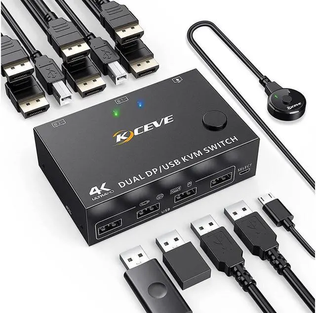 Alt view image 2 of 7 - 2 Port Dual Monitor Displayport KVM Switch 2 Computer 2 Monitors, Two Monitors Displayport USB DP KVM Dual Monitor Switcher 2 in 2 Out, Supports 4K @60Hz for 2 PCs  sharing keyboard, mouse and monitor