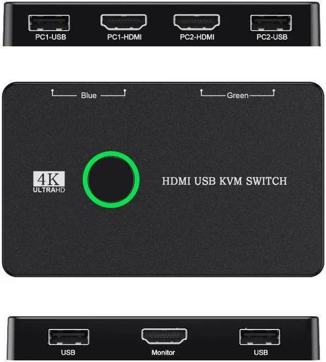 Alt view image 2 of 7 - 4K USB HDMI KVM Switch 2 Port HDMI Switcher Selector Box USB and HDMI Switch for 2 Computers Share Keyboard Mouse Printer and one HD Monitor