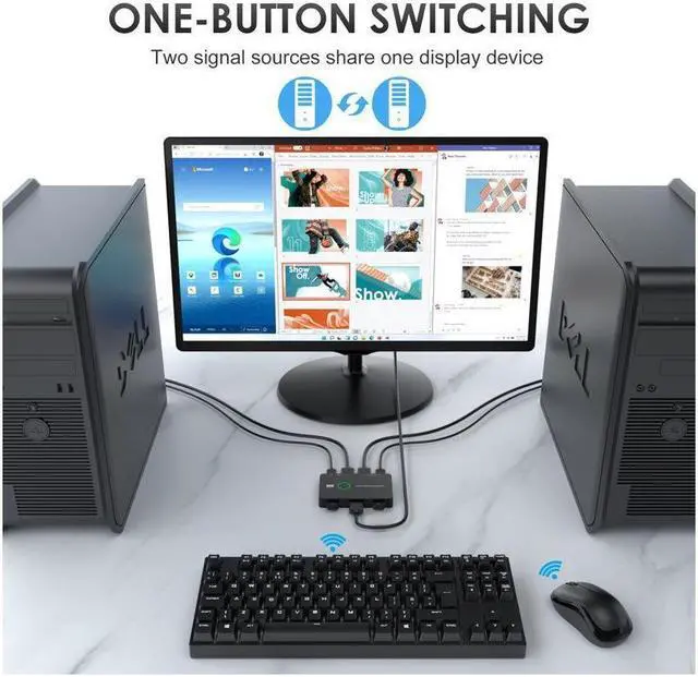 Alt view image 4 of 7 - 4K USB HDMI KVM Switch 2 Port HDMI Switcher Selector Box USB and HDMI Switch for 2 Computers Share Keyboard Mouse Printer and one HD Monitor
