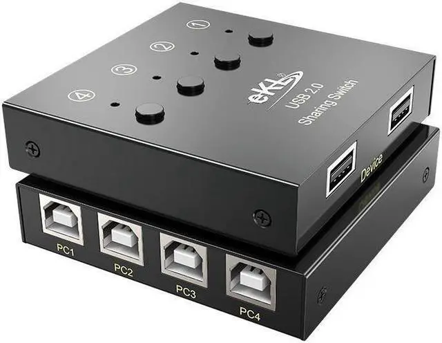 Main image of USB Switch Selector 4 Computers in Sharing 2 USB Devices Out Controller USB 2.0 Peripheral Switcher Box Hub for Mouse Keyboard PCs Scanner Printer with Button Swapping and 4 Pack USB A to B Cable