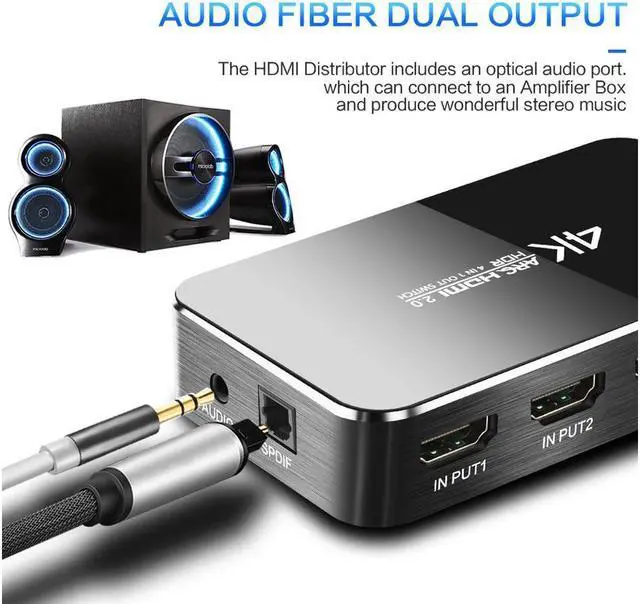 Alt view image 5 of 7 - HDMI Switch 2.0 4K HDMI Splitter Switch 4 In 1 Out HDMI Switcher Audio Extractor ARC & IR Control Support HDR HDMI Switch For PS3 PS4 HDTV