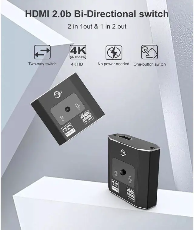 Alt view image 2 of 7 - HDMI Switcher 4K HDMI Splitter Bi-Direction 1x2/2x1 Adapter HDMI Switcher 4k2k@60HZ for DVD PS3 PS4 Fire TV HDMI Switch
