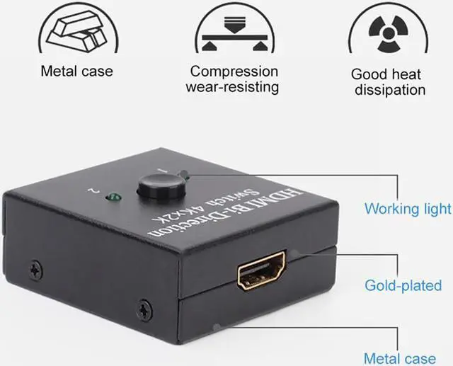 Alt view image 2 of 7 - 4K HDMI Bi-Directional Switch Splitter Converters Full HD 1080P HDMI Video Two-way 1x2/2x1 Switcher One Key 1 in 2 Out Amplifier Splitter Adapter