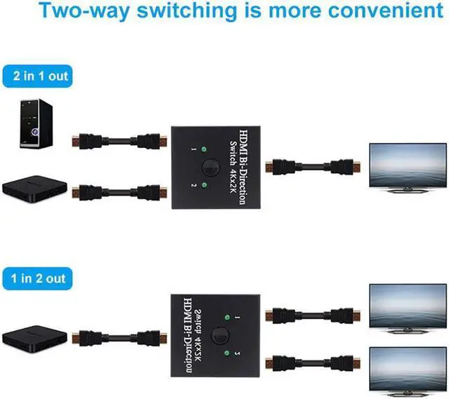 Alt view image 3 of 7 - 4K HDMI Bi-Directional Switch Splitter Converters Full HD 1080P HDMI Video Two-way 1x2/2x1 Switcher One Key 1 in 2 Out Amplifier Splitter Adapter