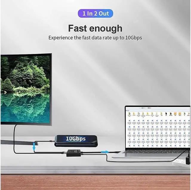 Alt view image 5 of 7 - USB-C Switcher, Type-C 8K Updated Switch USB 3.1 C Gen 2 Cable for Video Bi-Direction 8K @30Hz 4K @120Hz Power Delivery 100w 10Gbps Data Transfer Splitter Converter