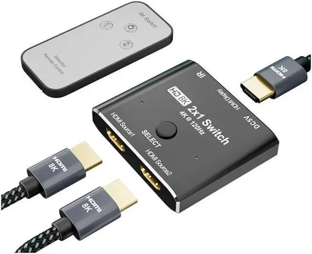 Main image of 8K@60Hz HDMI 2X1 Switch with Remote Controll Selector 2 Source 1 Display HDMI 2.1 Switch for TV Top Box PS5 Xbox