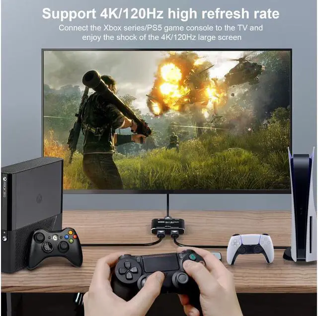 Alt view image 6 of 7 - 8K@60Hz HDMI 2X1 Switch with Remote Controll Selector 2 Source 1 Display HDMI 2.1 Switch for TV Top Box PS5 Xbox
