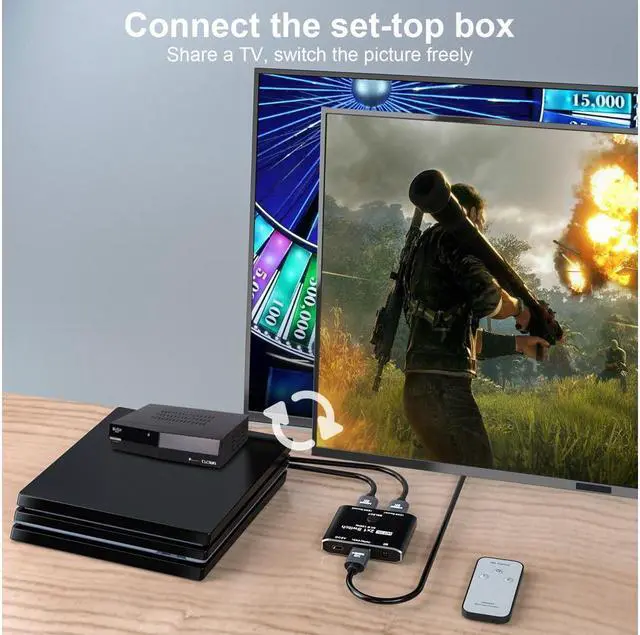 Alt view image 7 of 7 - 8K@60Hz HDMI 2X1 Switch with Remote Controll Selector 2 Source 1 Display HDMI 2.1 Switch for TV Top Box PS5 Xbox