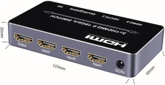 Alt view image 4 of 7 - 3 In 1 Out 4K HDMI Switcher 3840x2160@60hz HDMI 2.0 Switch Selector for Laptop TV Box PS3 PS4 DVD