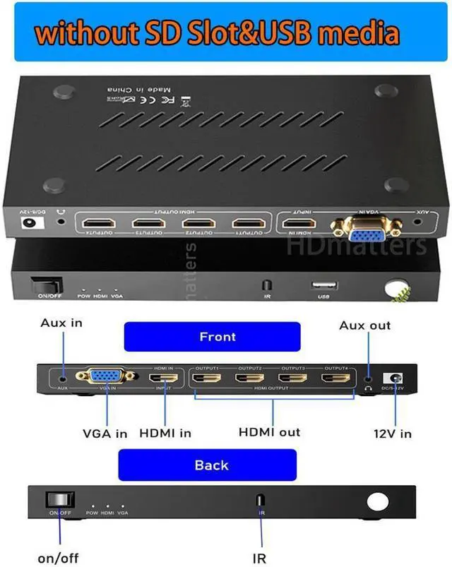 Alt view image 3 of 7 - 2X2 HDMI Seamless Splicer 4K HDMI VGA TV Video Processor Splicer 1X2 1X4 1X3 HDMI Splicing Matrix Splitter 180° Flip Rotation - Regular version