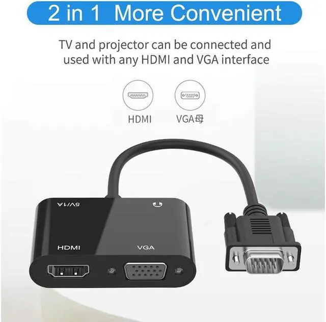 Alt view image 3 of 7 - VGA to HDMI VGA Adapter,  VGA Splitter 1 VGA in HDMI VGA 2 Out (VGA HDMI Interface Display at The Same time), VGA to HDMI VGA Adapter for Computer, Desktop, Laptop, PC, Monitor, Projector