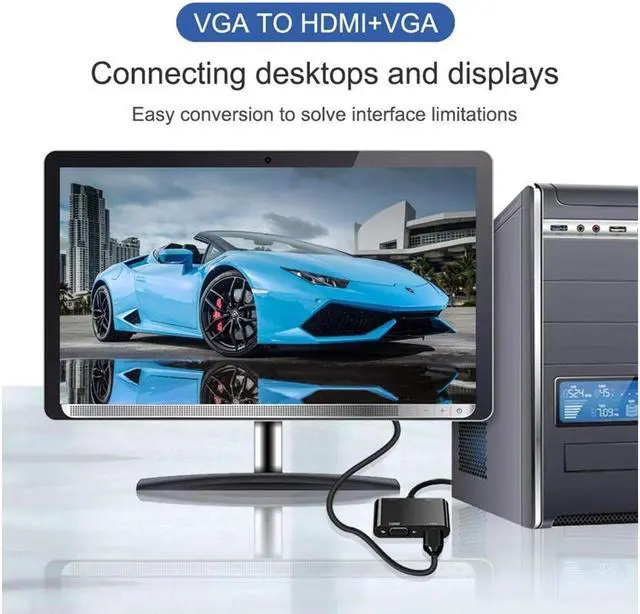 Alt view image 6 of 7 - VGA to HDMI VGA Adapter,  VGA Splitter 1 VGA in HDMI VGA 2 Out (VGA HDMI Interface Display at The Same time), VGA to HDMI VGA Adapter for Computer, Desktop, Laptop, PC, Monitor, Projector